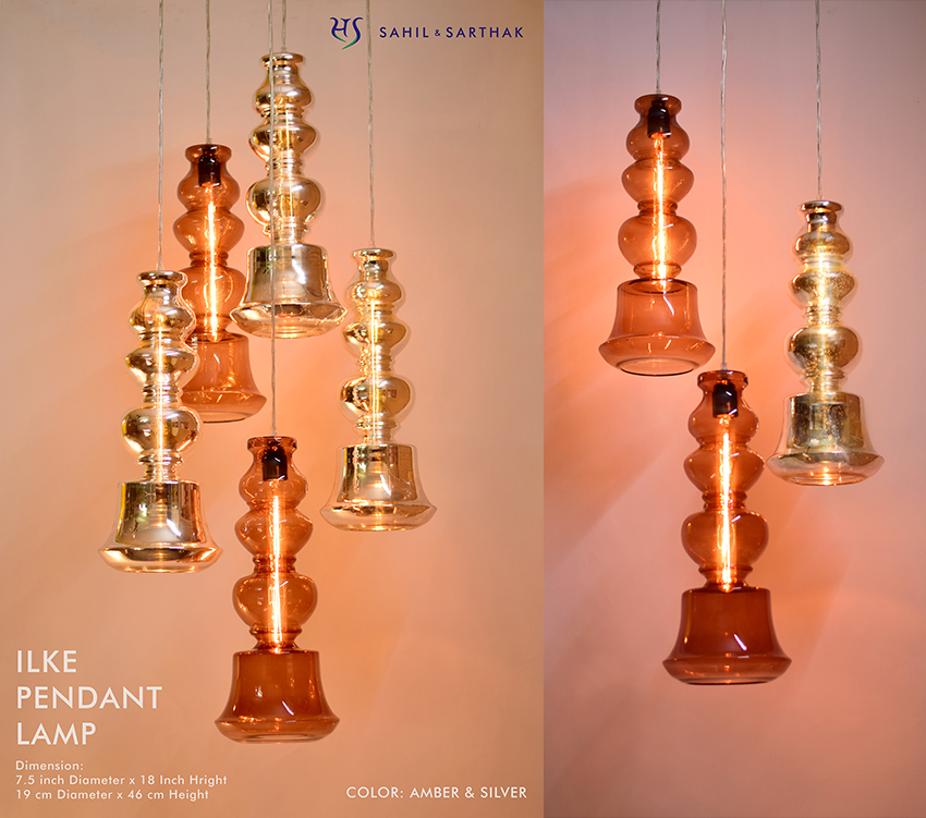 Ilke Pendant Lamp - Amber & Silver by Sahil & Sarthak